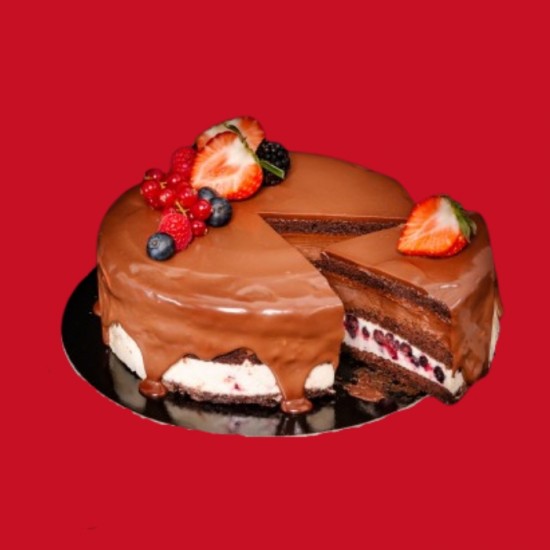 Tort de ciocolata si fructe de padure
